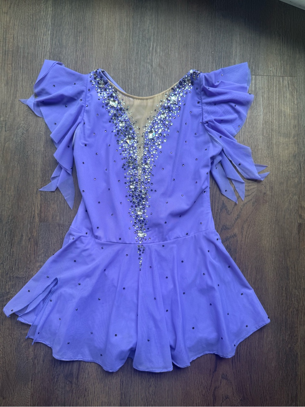 Lavender Ice Skating Dress with Rhinestone Plunge